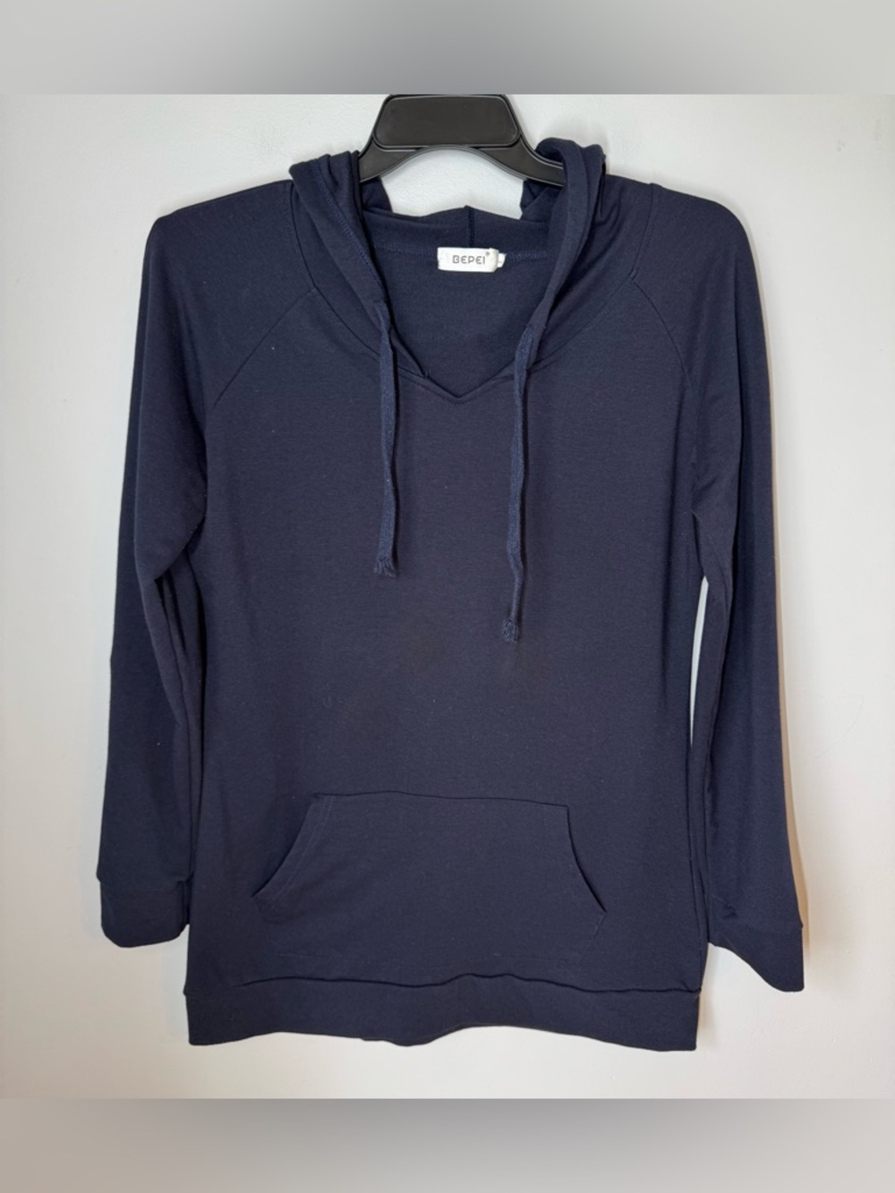 BEPEI Navy Blue Women’s Longline Cotton Tunic Fleece Hoodie Sz L
